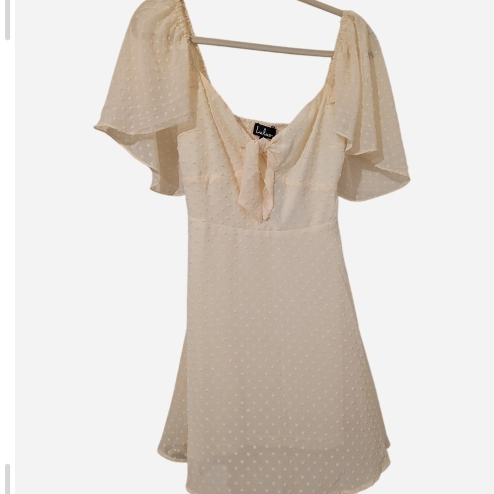 Lulu's Be a Dear Cream Swiss Dot Tie -front Skate Dress Size S - Picture 3 of 15